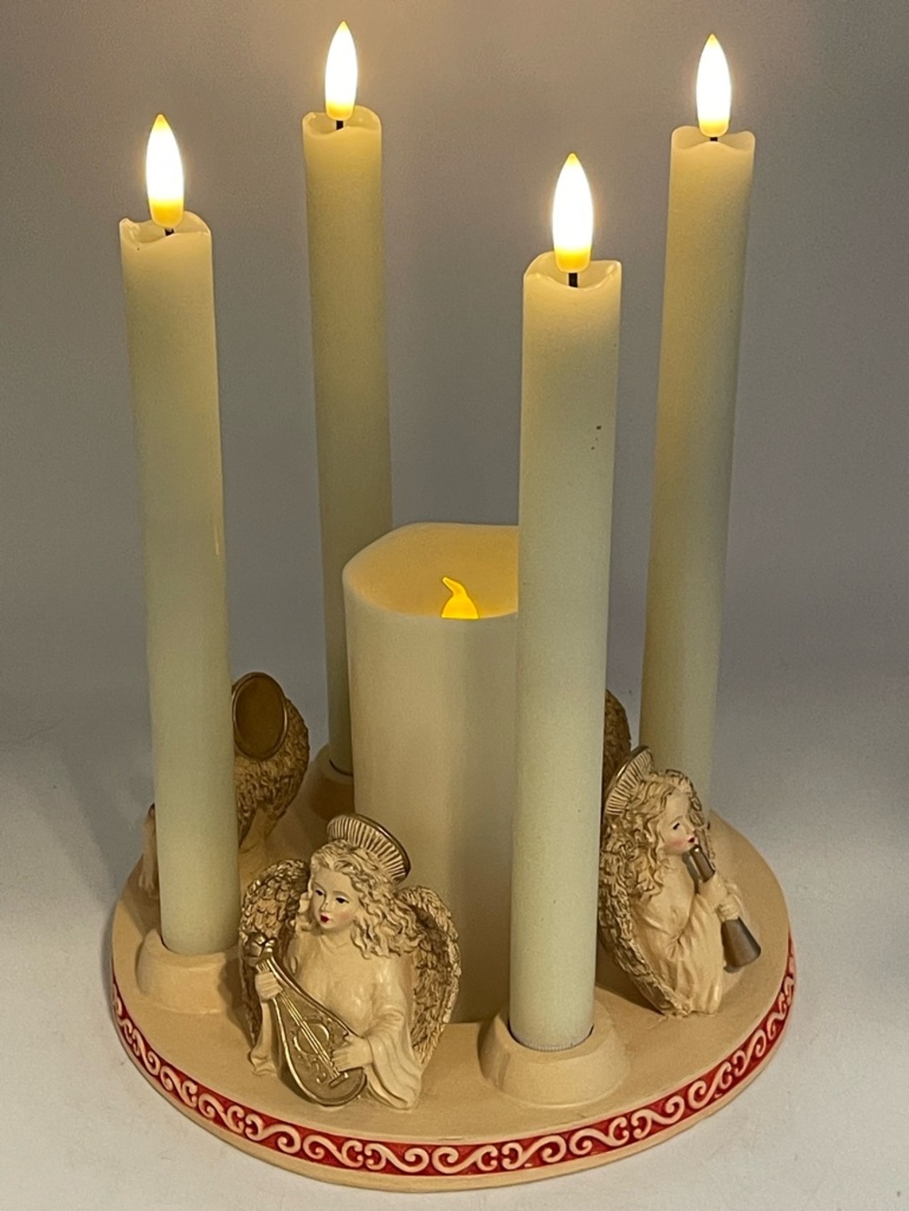 VTG Resin Circular Taper Candle Holder Sculpture 4 Angel Musicians & Instruments